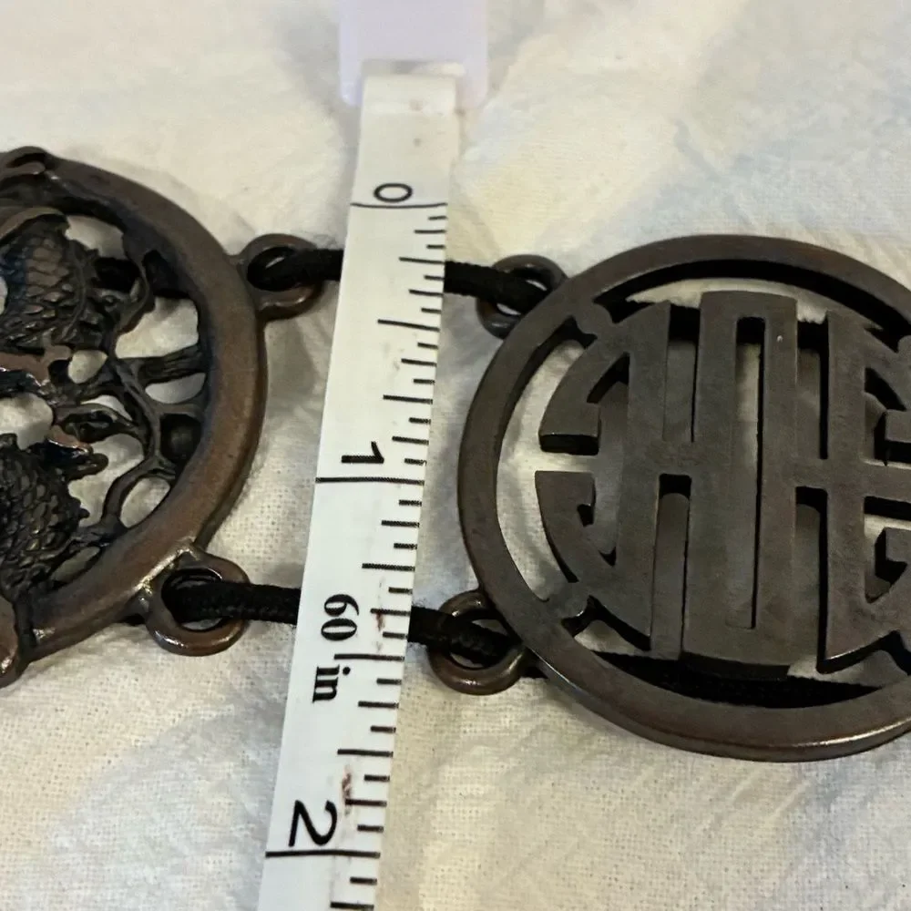 Asian Theme Metalwork Dragon Character Symbols Metal Expandable Belt Size Large